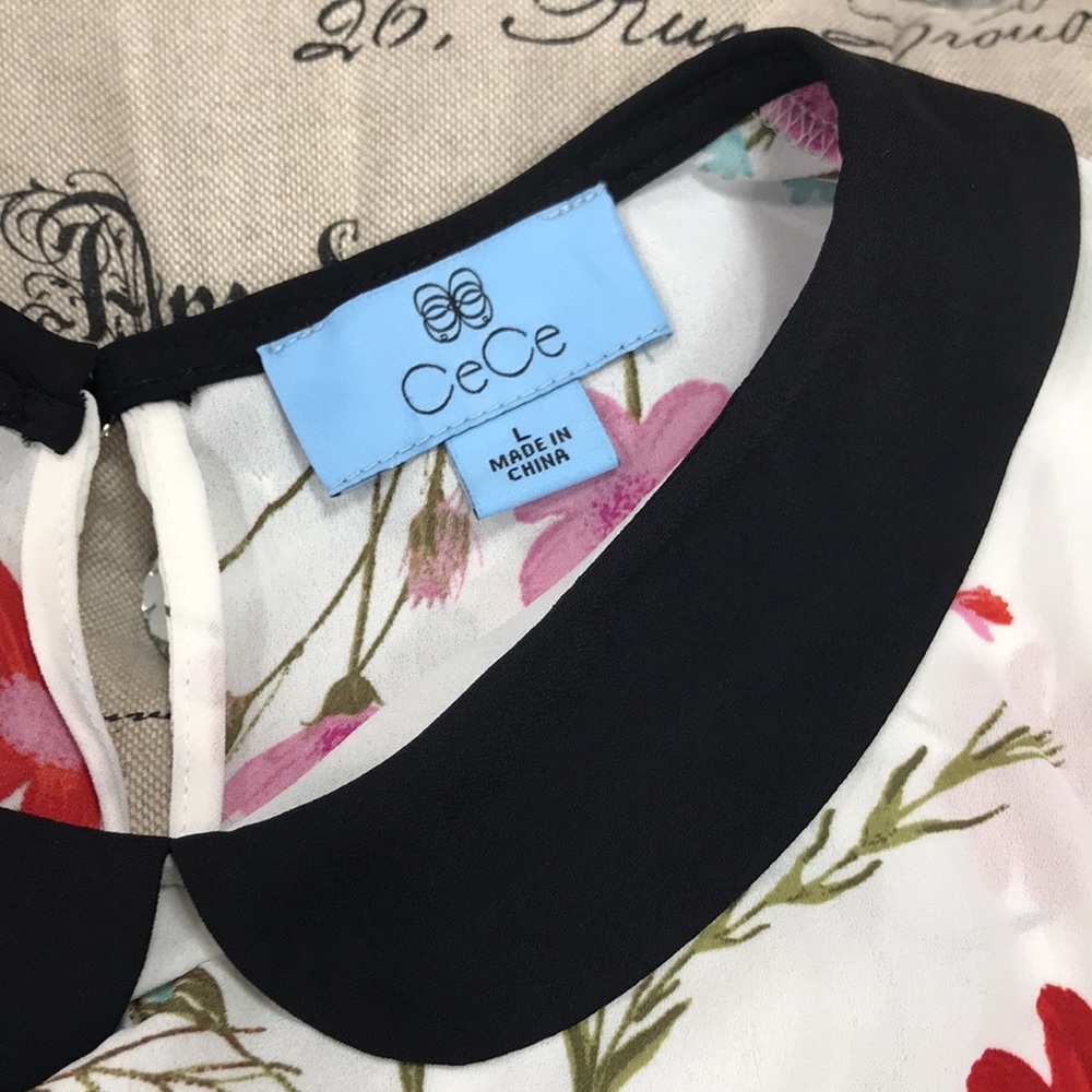🎁Cece Enchanted Wildflower Collared Short Sleeve Top - Picture 3 of 9